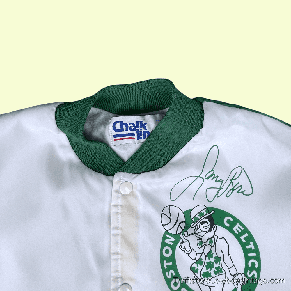 Vintage 90s Larry Bird Boston Celtics Chalk Line Satin Snap Jacket SMALL