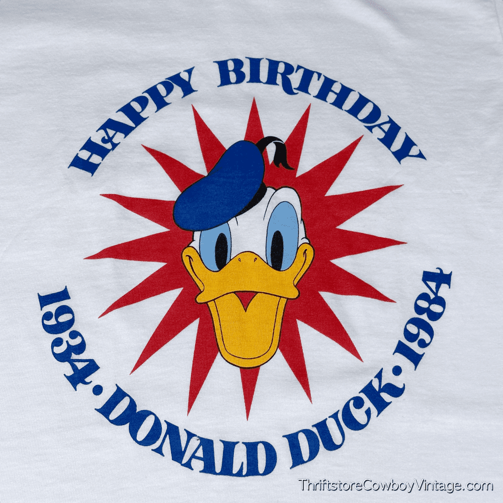 Vintage 80s Donald Duck Happy Birthday Ringer T-Shirt SMALL/XS