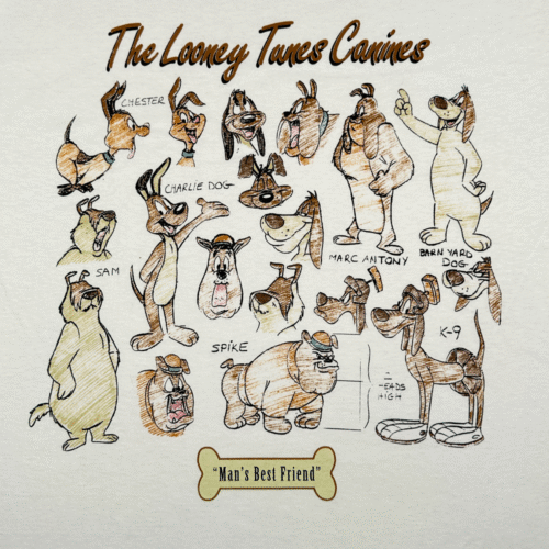 Vintage Looney Tunes Shirt Adult LARGE White Dogs Canines Cartoon Animation 90s