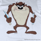 Vintage Looney Tunes Shirt Adult MEDIUM White Taz Cartoon TV Feed Me USA 80s