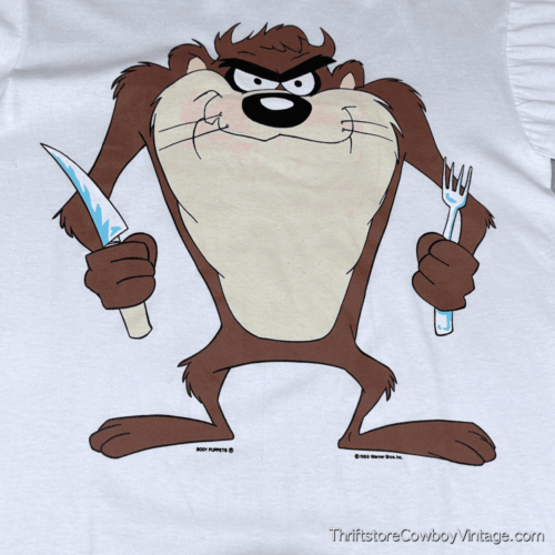 Vintage Looney Tunes Shirt Adult MEDIUM White Taz Cartoon TV Feed Me USA 80s