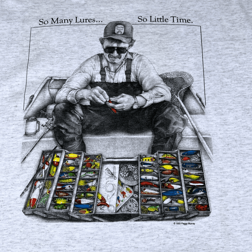 Vintage 90s So many Lures So Little Time Fishing T-Shirt XL