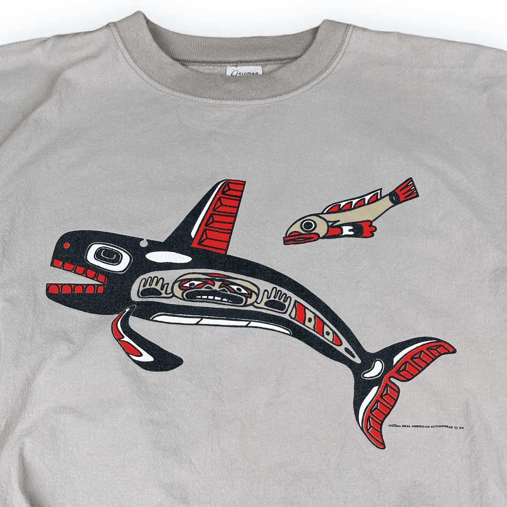 Vintage 80s Northwest Tribal Art Fish & Whale Sweatshirt XL