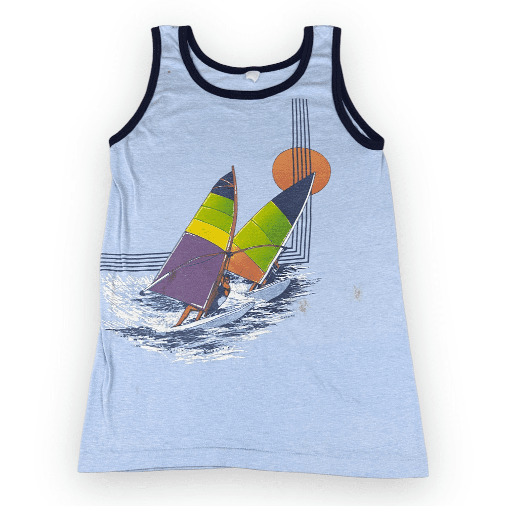 Vintage 80s Windsurfing Blue Tank Top EXTRA SMALL