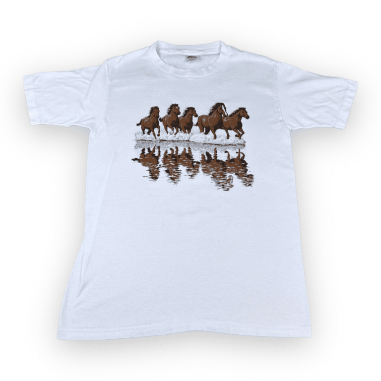 Vintage 80s Galloping Horses Mirage Reflection T-Shirt SMALL