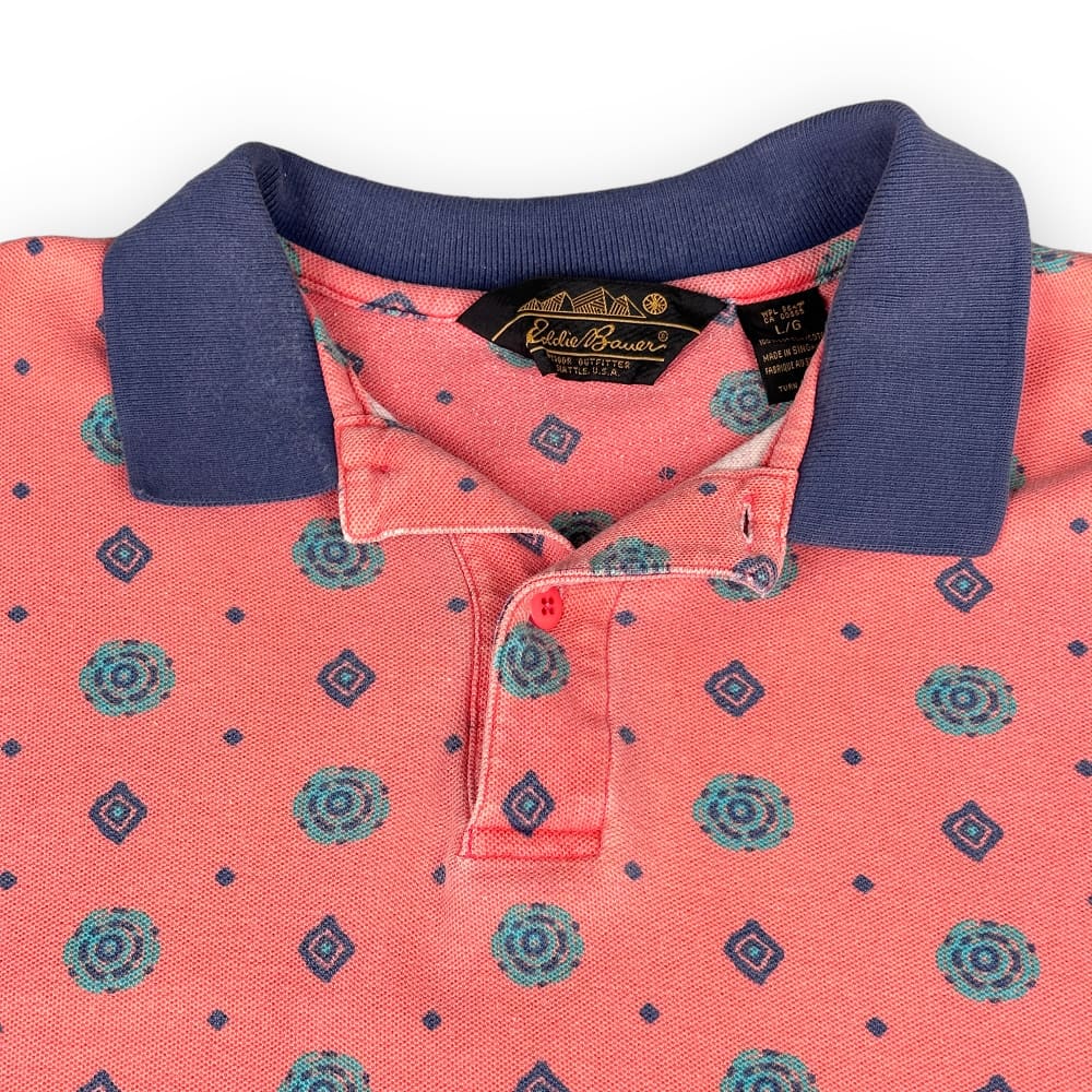 Vintage 80s Eddie Bauer Salmon and Turquoise Polo Shirt LARGE
