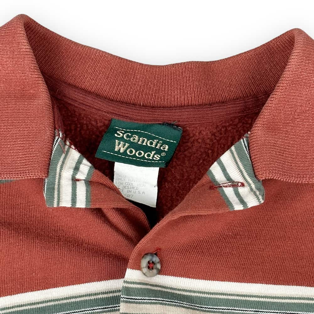 Vintage 80s Burnt Orange Striped Long Sleeve Polo Shirt MEDIUM