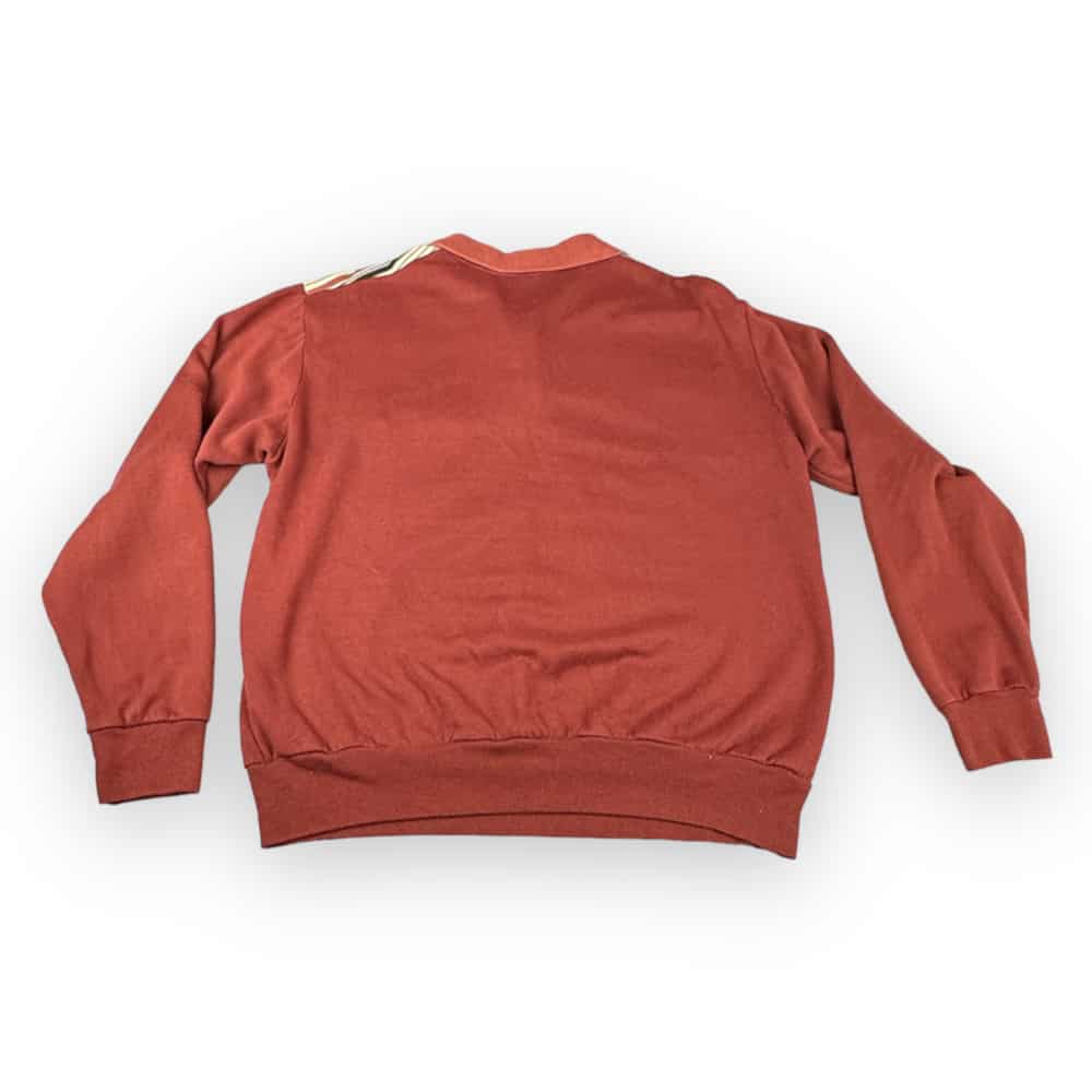 Vintage 80s Burnt Orange Striped Long Sleeve Polo Shirt MEDIUM