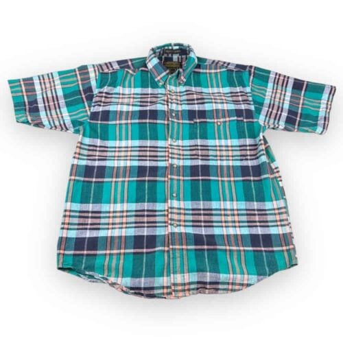 Vintage 80s Eddie Bauer Salmon Green Tartan Plaid Shirt MEDIUM