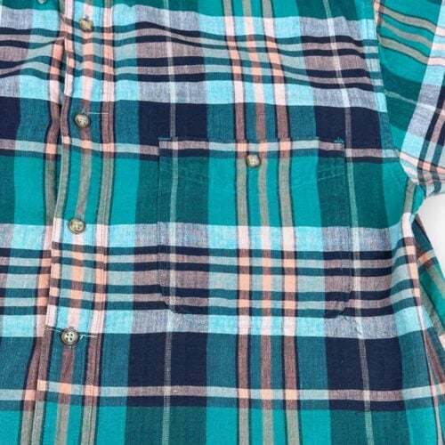 Vintage 80s Eddie Bauer Salmon Green Tartan Plaid Shirt MEDIUM