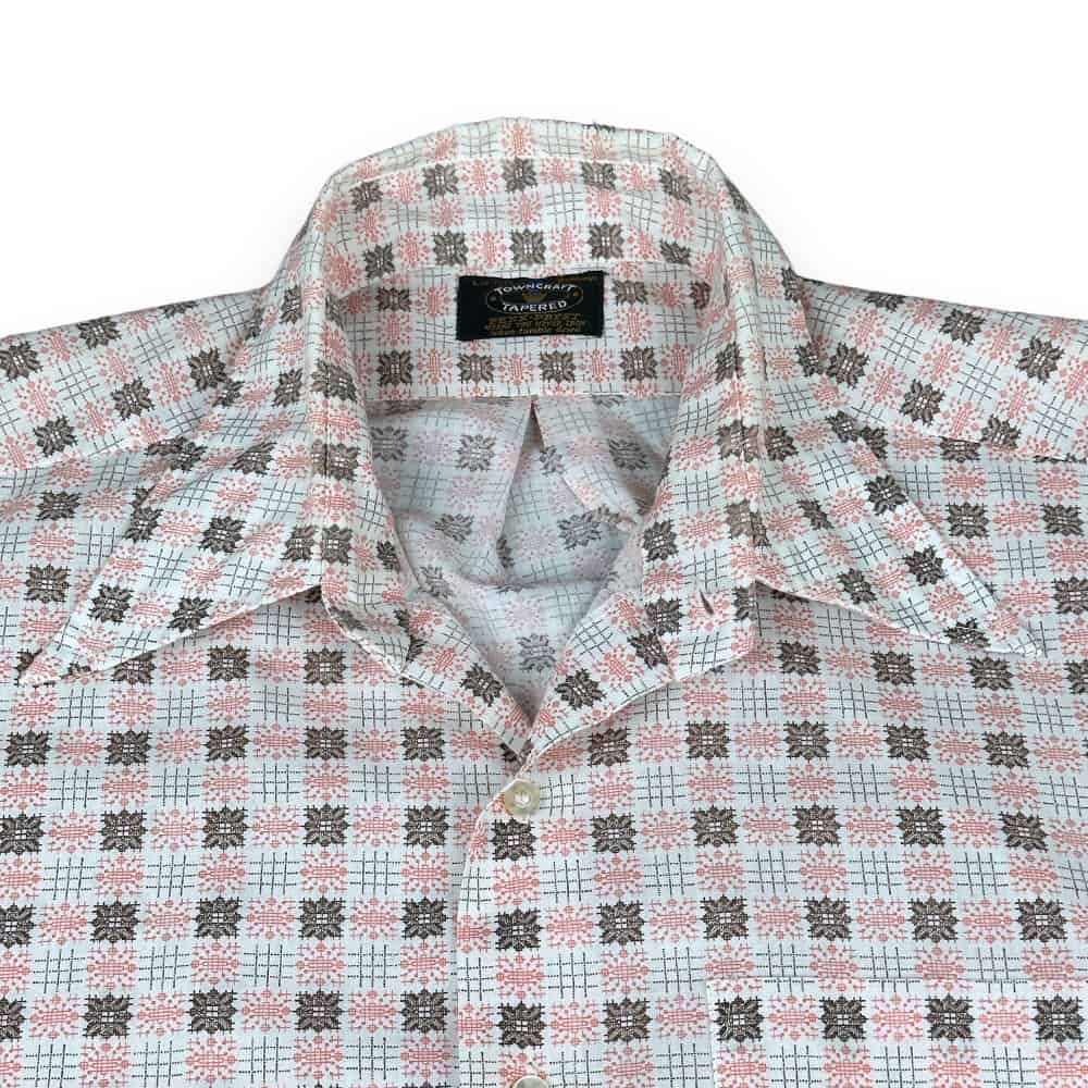 Vintage 60s JC Penney Harvest Patterned Penn-Prest Dress Shirt LARGE