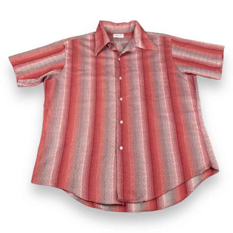 Vintage 60s Red Gray Gradient Striped Button Down Shirt LARGE