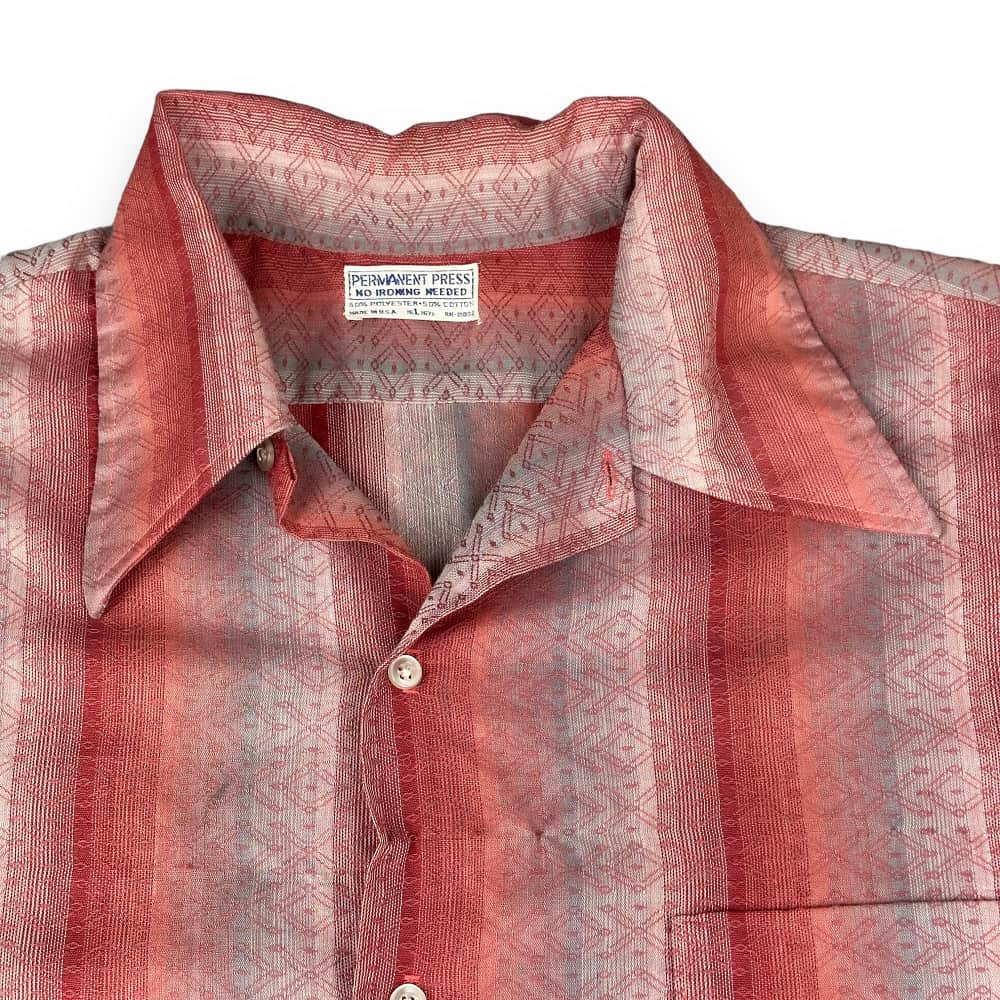 Vintage 60s Red Gray Gradient Striped Button Down Shirt LARGE