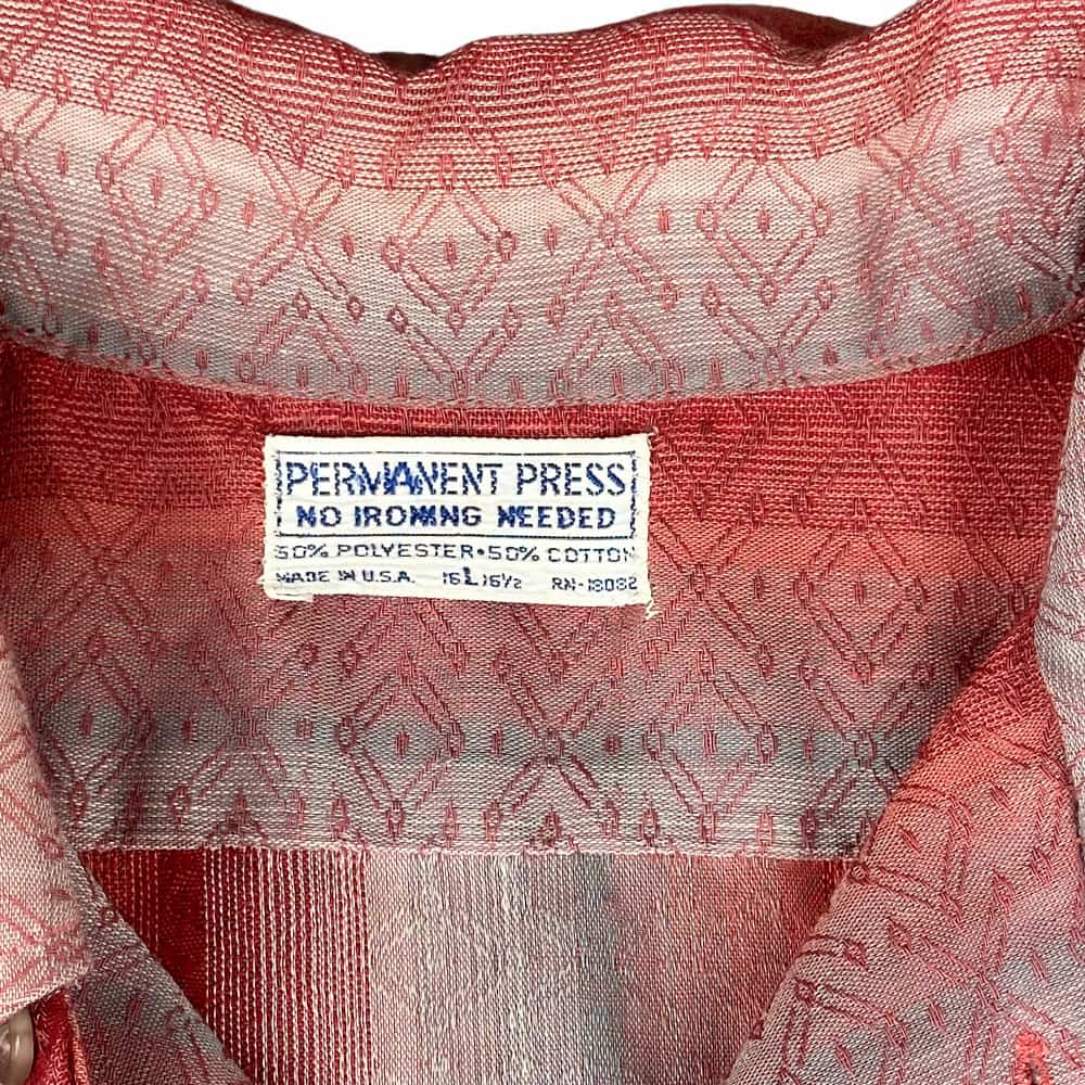 Vintage 60s Red Gray Gradient Striped Button Down Shirt LARGE