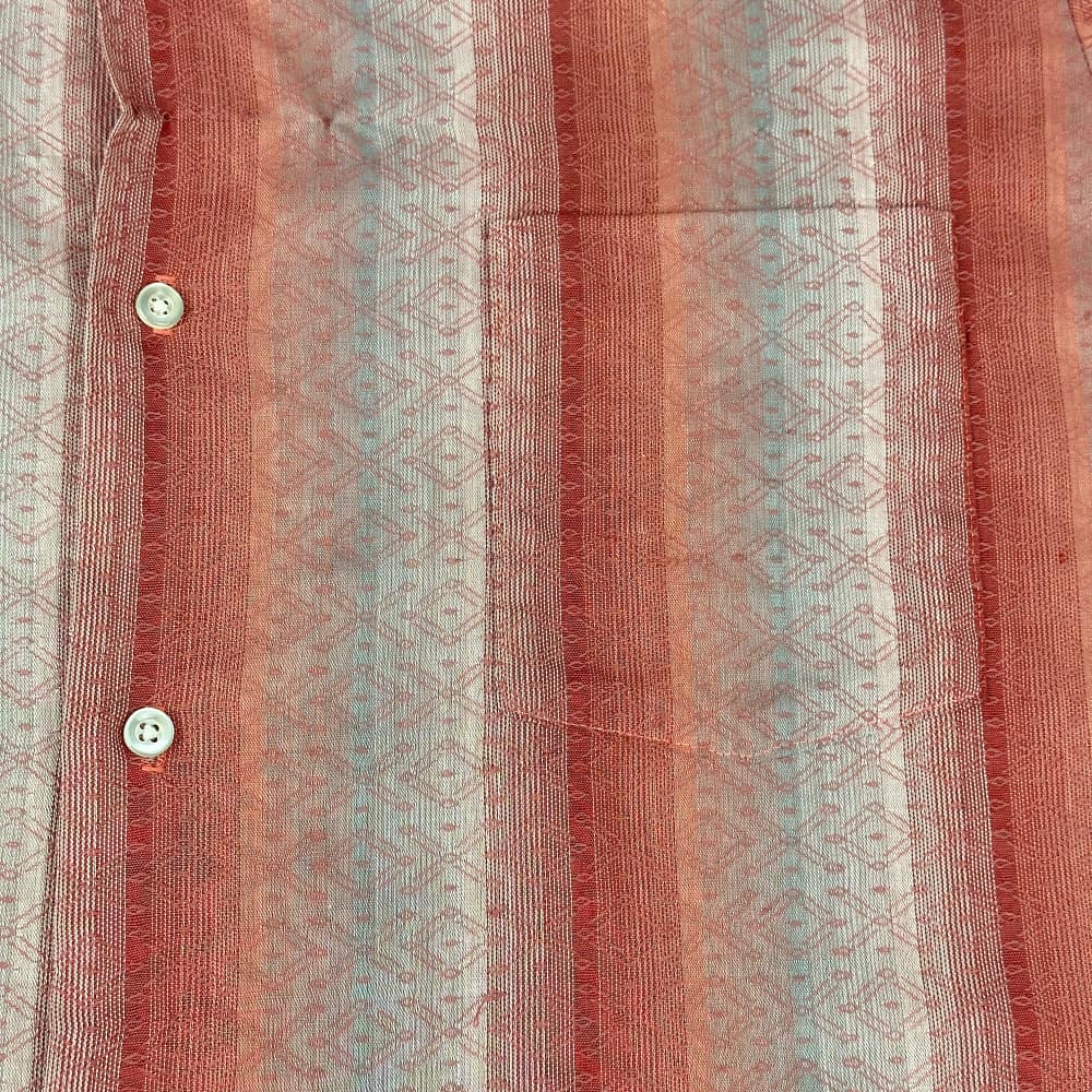 Vintage 60s Red Gray Gradient Striped Button Down Shirt LARGE