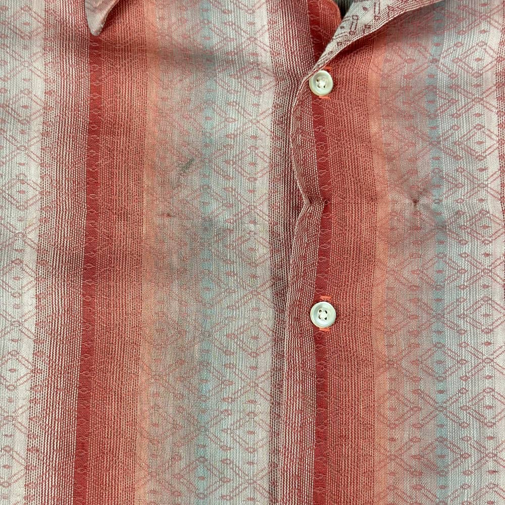 Vintage 60s Red Gray Gradient Striped Button Down Shirt LARGE