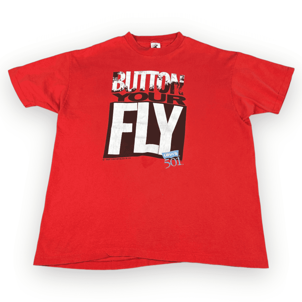Vintage 90s Button Your Fly Levi's 501 Jeans T-Shirt