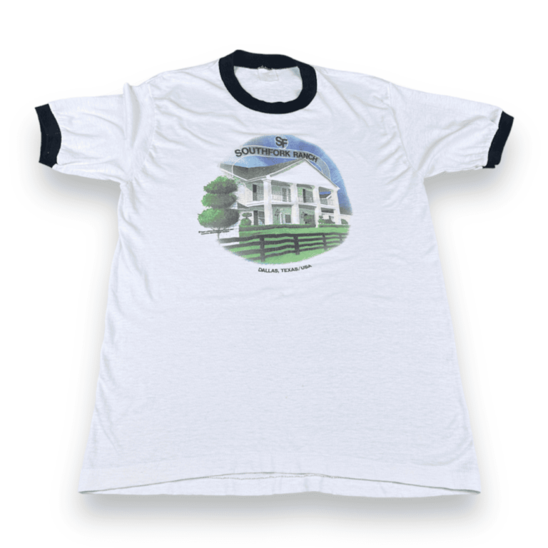 Vintage 80s Southfork Ranch Ewing Mansion Ringer T-Shirt SMALL