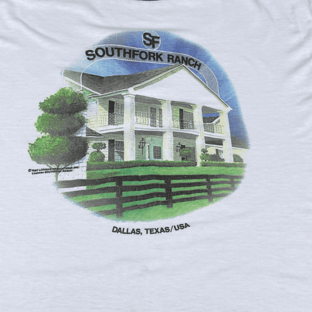 Vintage 80s Southfork Ranch Ewing Mansion Ringer T-Shirt SMALL