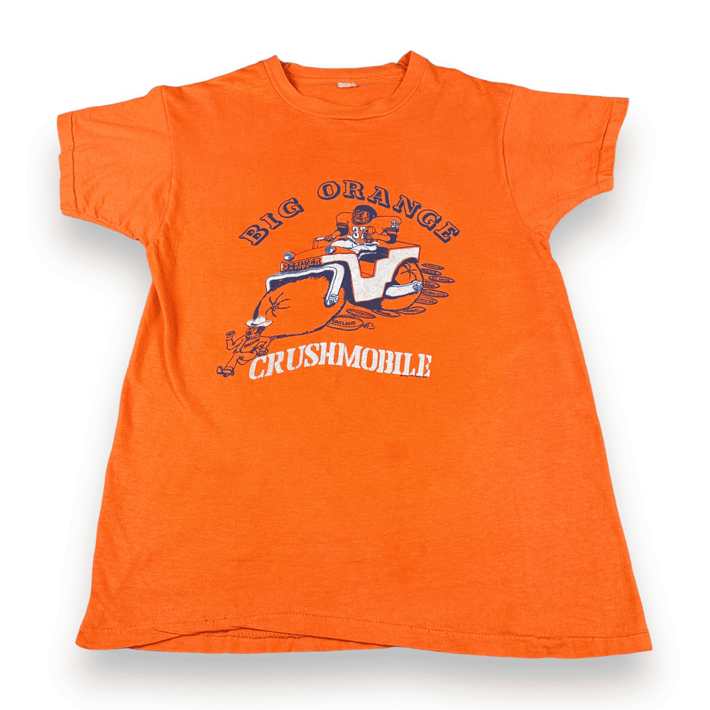 Vintage 70s Denver Broncos Big Orange Crushmobile T-Shirt SMALL-1 Vintage 70s Denver Broncos Big Orange Crushmobile T-Shirt SMALL