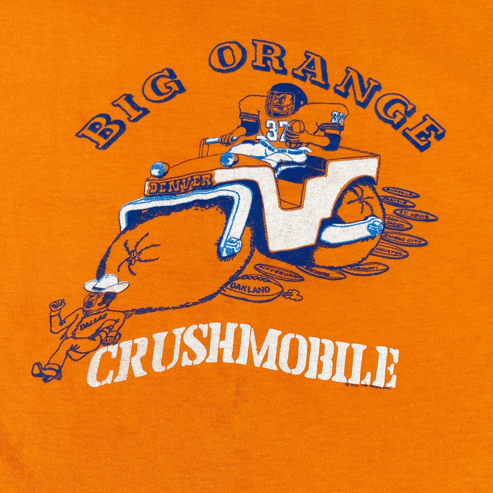 Vintage 70s Denver Broncos Big Orange Crushmobile T-Shirt SMALL-2 Vintage 70s Denver Broncos Big Orange Crushmobile T-Shirt SMALL