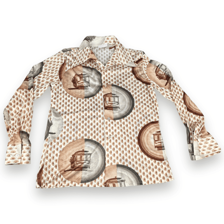 Vintage 70s Street Car Sepia Tone Disco Poly Shirt MEDIUM