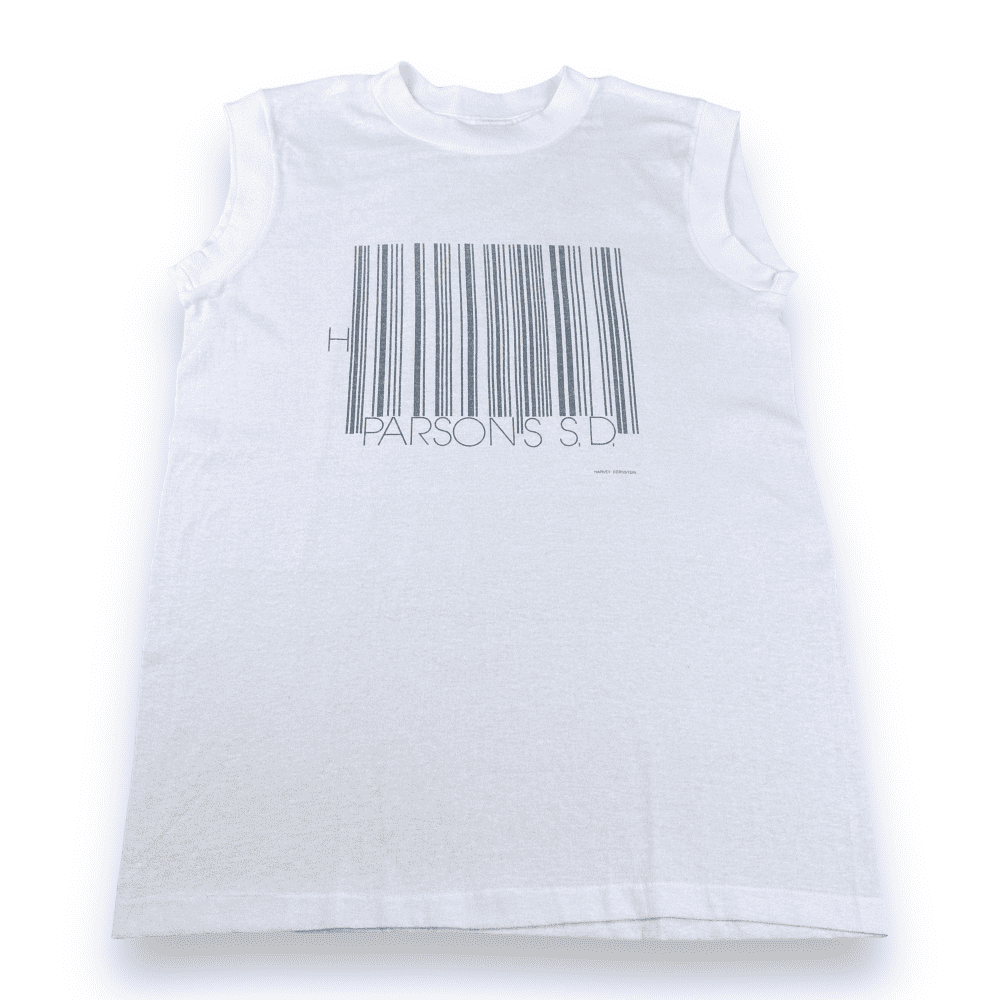 Vintage 80s Parsons School of Design Barcode Muscle T-Shirt MEDIUM