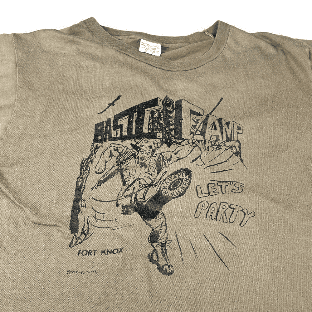 Vintage 80s Basic Camp Lets Party Fort Knox T-Shirt MEDIUM/LARGE