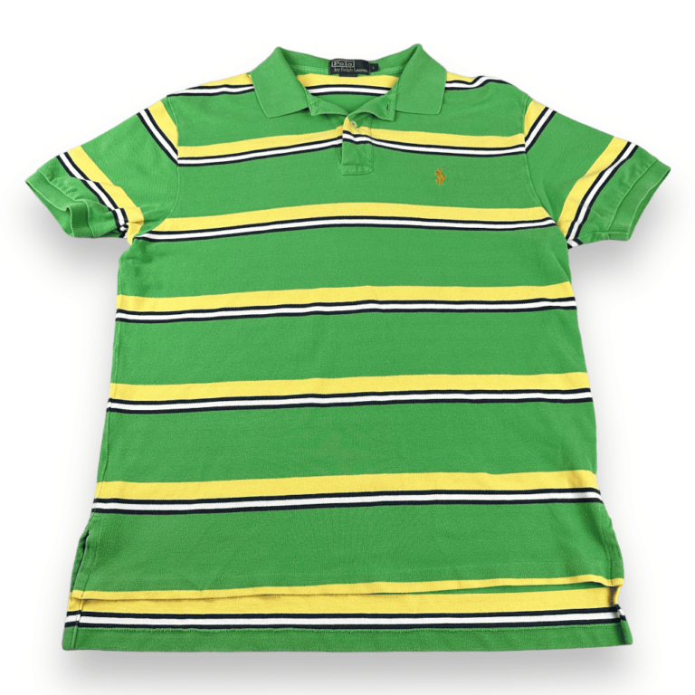 Vintage 90s Ralph Lauren Lemon Lime Striped Polo Shirt MEDIUM/LARGE