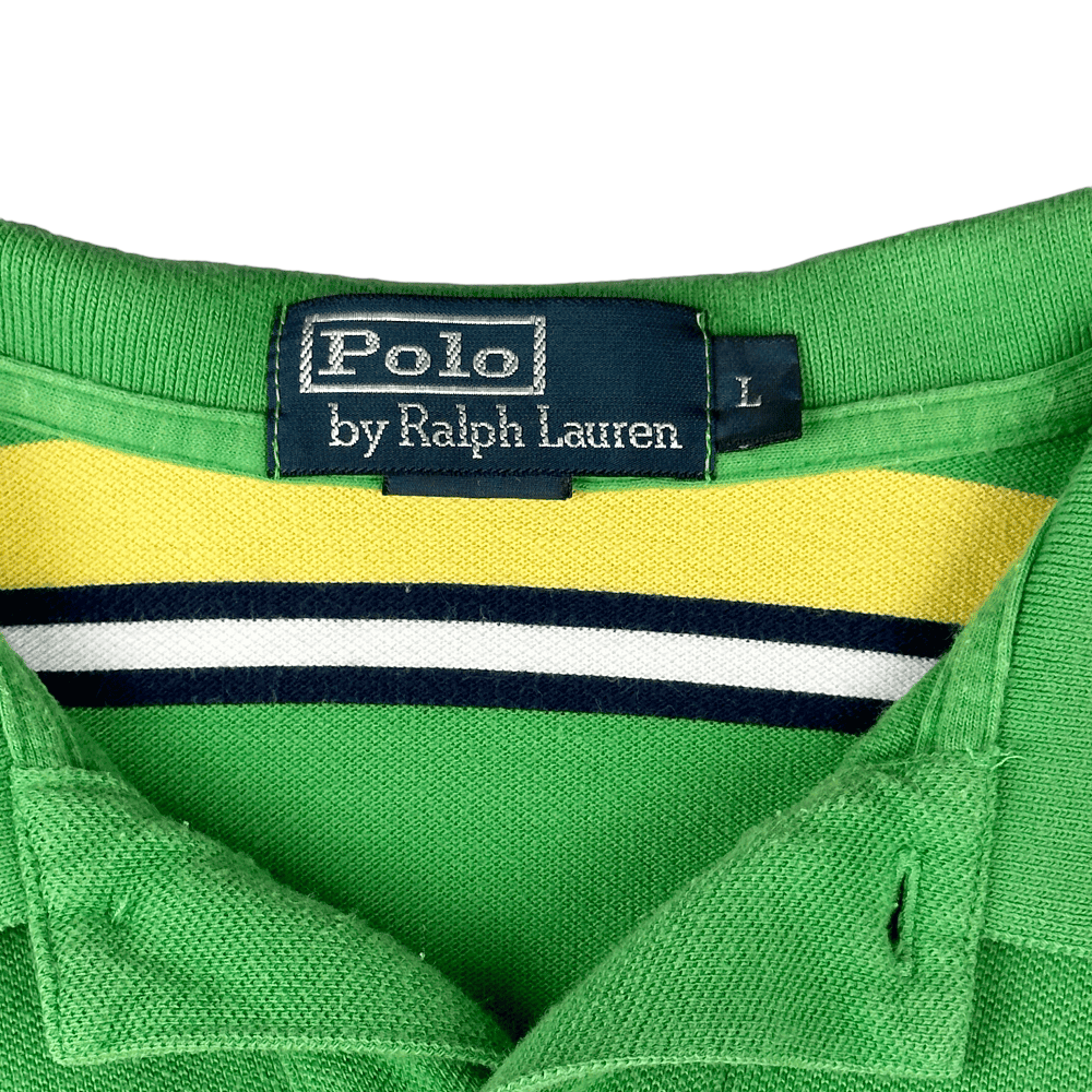 Vintage 90s Ralph Lauren Lemon Lime Striped Polo Shirt MEDIUM/LARGE