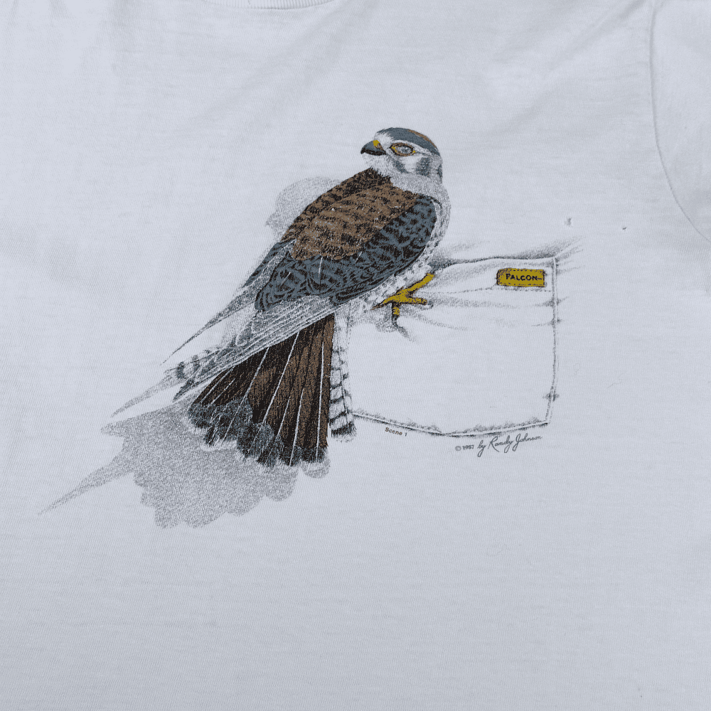 Vintage 80s Falcon Art Pocket T-Shirt SMALL