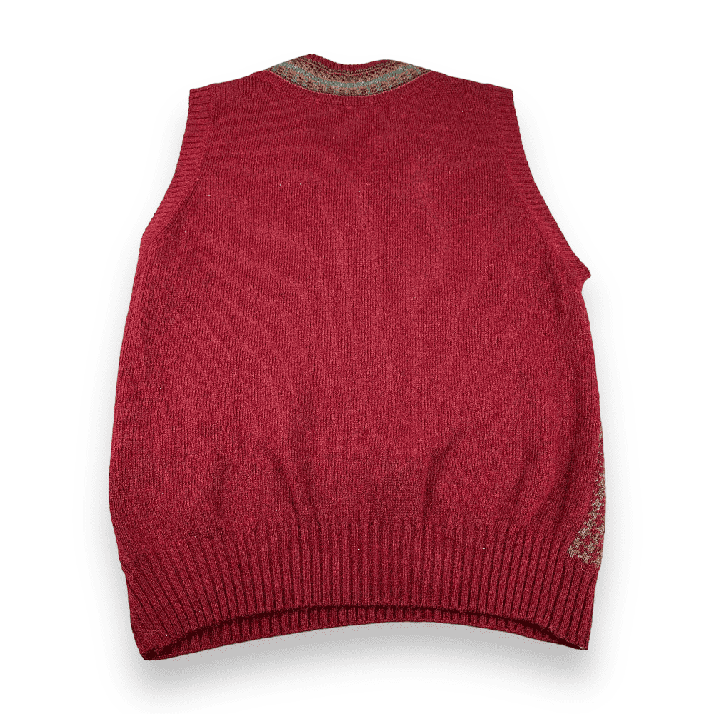 Vintage 80s Burgundy Houndstooth Rainbow V Neck Sweater Vest