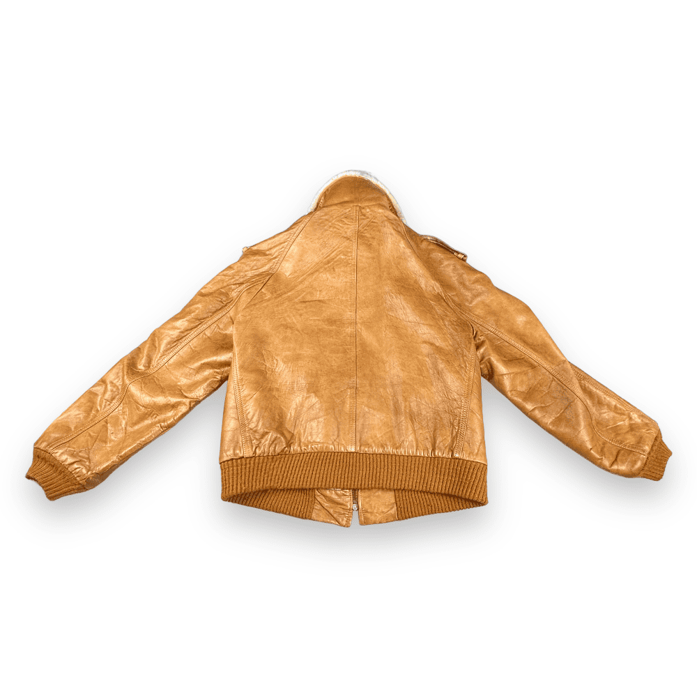 Vintage 70s Leather Shearling Bomber Jacket MEDIUM