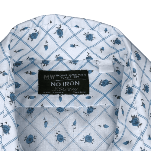 Vintage 80s JC Penney Blue Rose Pattern Button Down Shirt LARGE