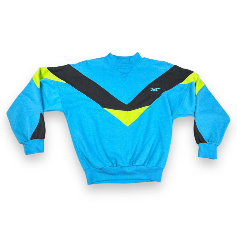 Vintage 90s Asics Blue Color Block V Sweatshirt SMALL