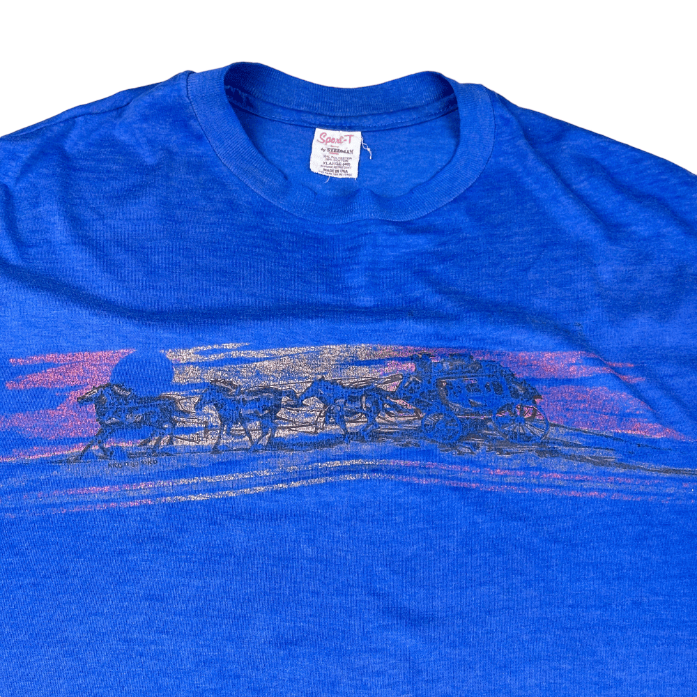 Vintage 70s Cowboy Stagecoach Sunset T-Shirt MEDIUM