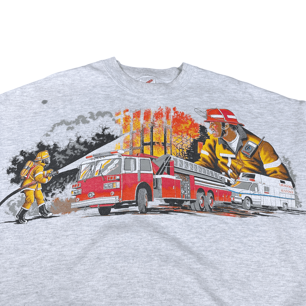 Vintage 80s Firefighters Fire Truck Blazing Inferno Sweatshirt XL