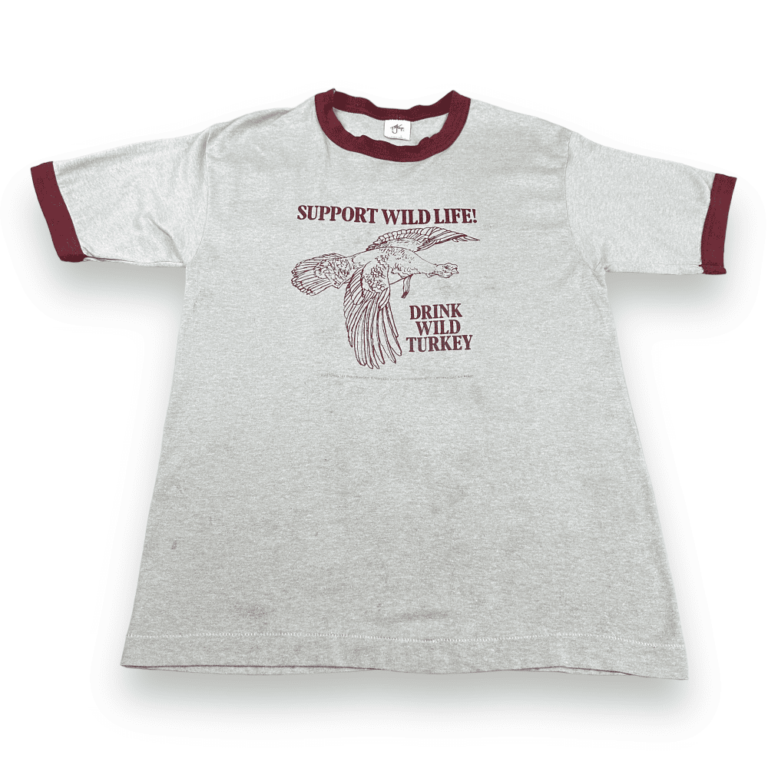 Vintage 80s Support Wild Life Drink Wild Turkey Ringer T-Shirt SMALL