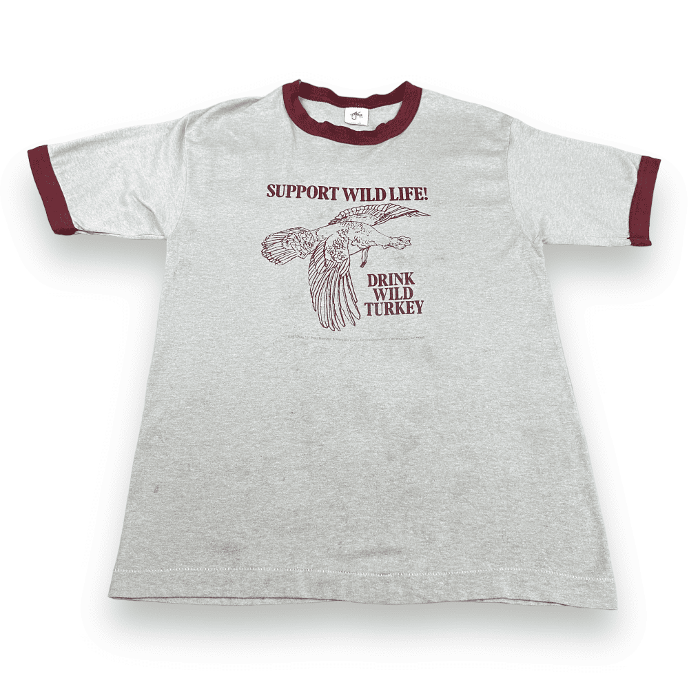 Vintage 80s Support Wild Life Drink Wild Turkey Ringer T-Shirt SMALL