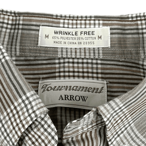 Vintage Plaid Dress Shirt 80s Arrow Tournament Long Sleeve Adult MEDIUM