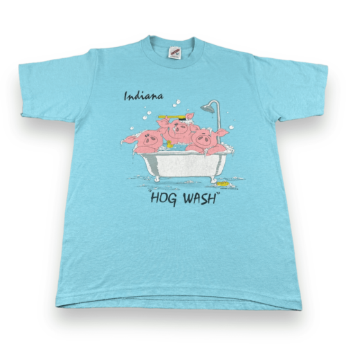 Vintage Indiana Hogwash Shirt Blue Bathtub Pigs 80s Adult SMALL