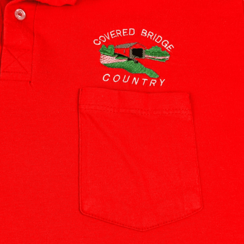 Vintage Covered Bridge Polo Shirt 90s Indiana Red Adult MEDIUM