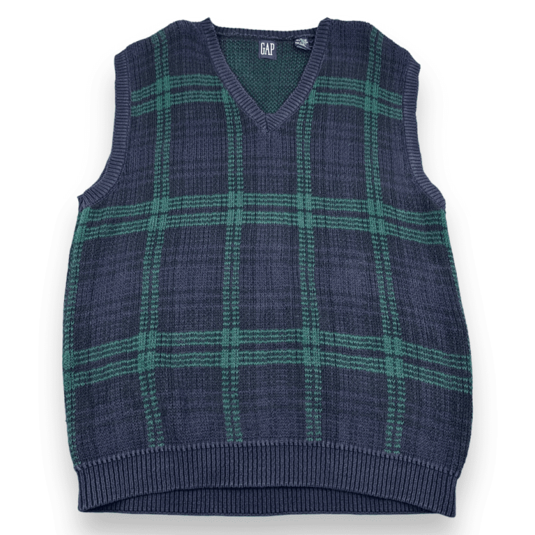 Vintage Gap Sweater Vest 90s Watchman Plaid Navy Blue Green Adult MEDIUM