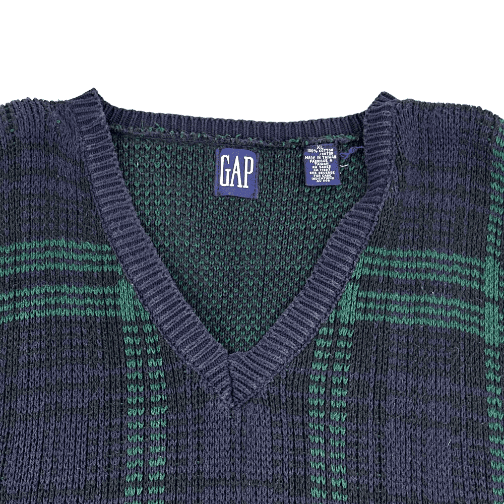 Vintage Gap Sweater Vest 90s Watchman Plaid Navy Blue Green Adult MEDIUM