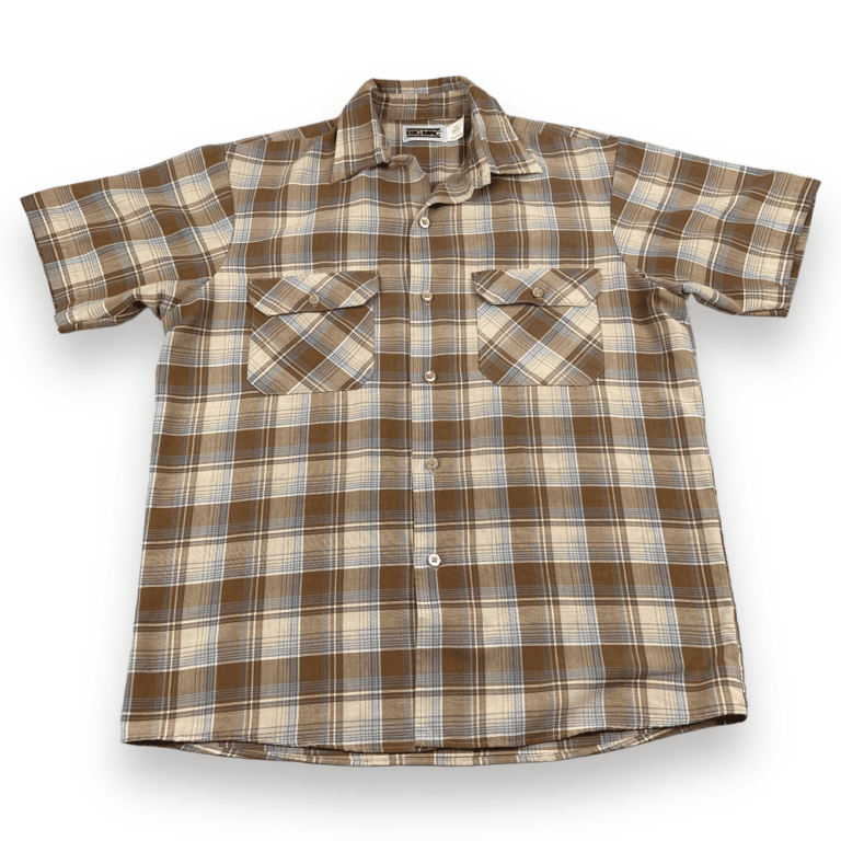 Vintage Big Mac Shirt 80s JC Penney Plaid Brown Beige Blue Adult MEDIUM