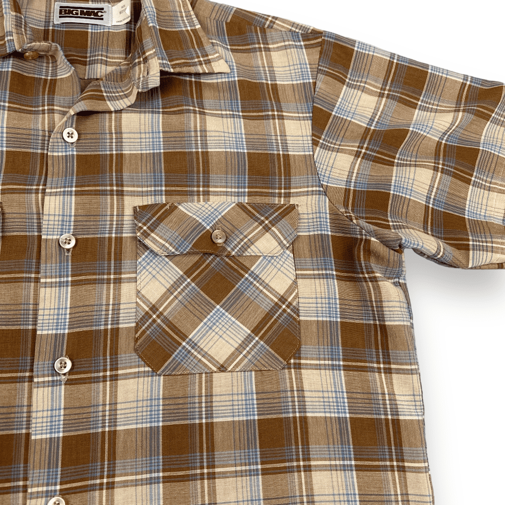 Vintage Big Mac Shirt 80s JC Penney Plaid Brown Beige Blue Adult MEDIUM