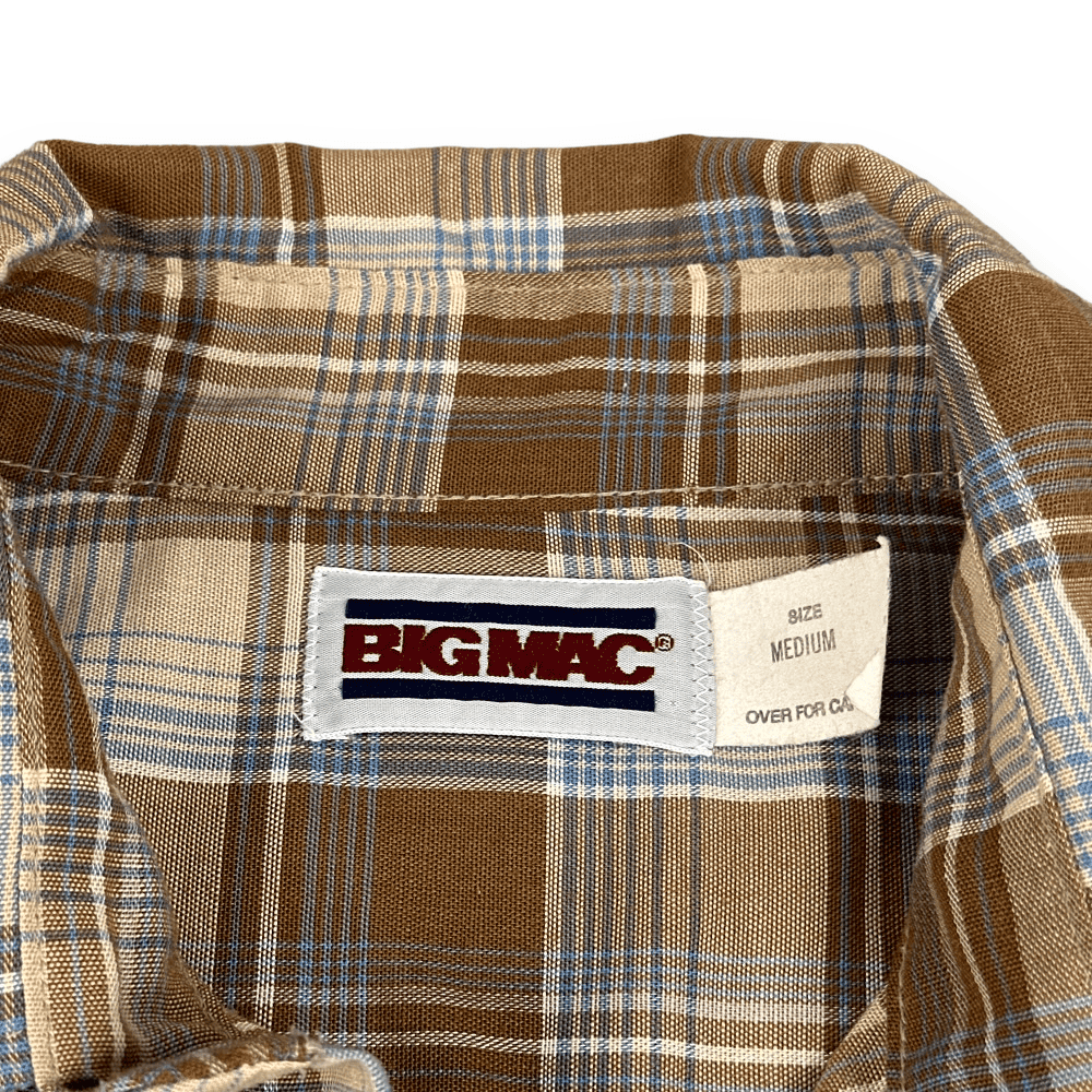 Vintage Big Mac Shirt 80s JC Penney Plaid Brown Beige Blue Adult MEDIUM