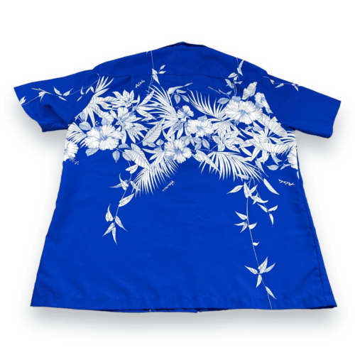 Vintage Hawaiian Shirt Blue 80s Royal Princess Floral Adult LARGE