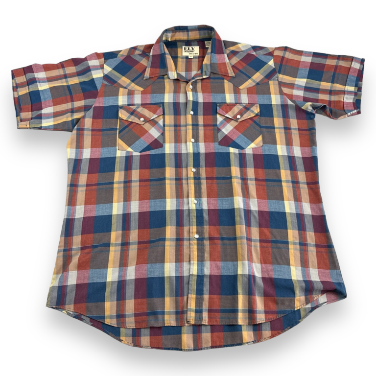 Vintage Ely Cattleman Western Shirt Rainbow Plaid Pearl Snap Adult EXTRA LARGE
