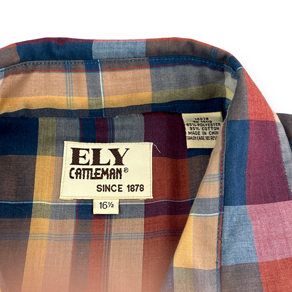 Vintage Ely Cattleman Western Shirt Rainbow Plaid Pearl Snap Adult EXTRA LARGE